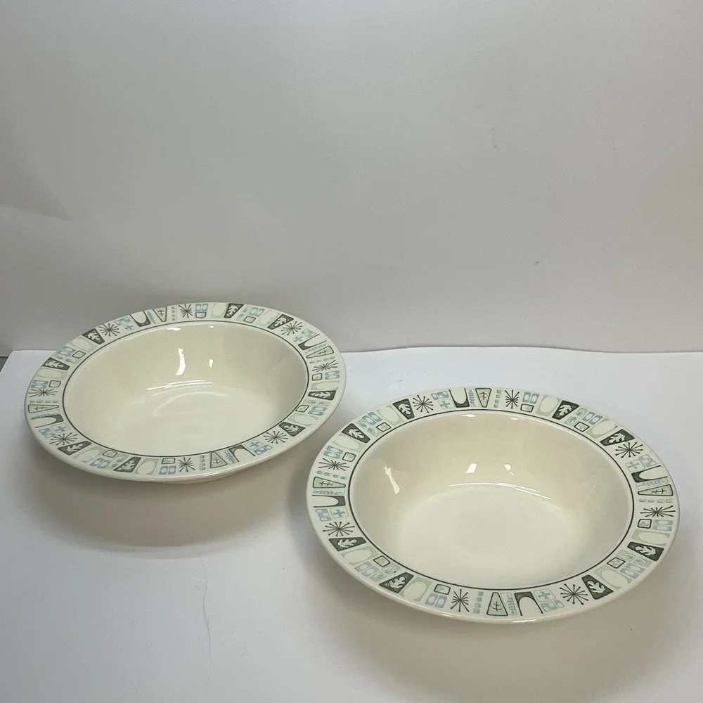 atomic starburst pattern serving  bowls mcm taylor stone green blue 9.5 inch‎